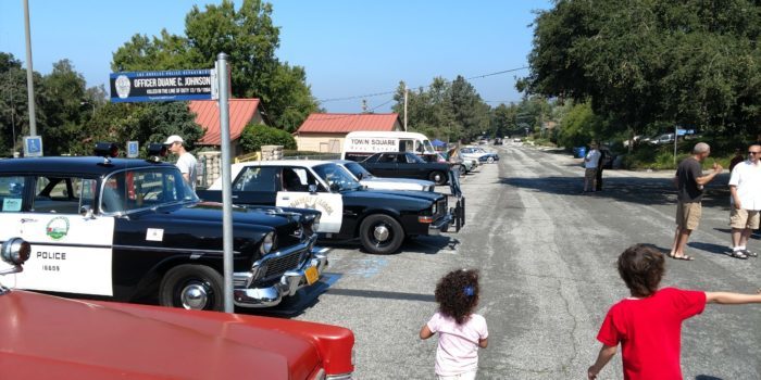 A picture of classic police cars and little beast van
