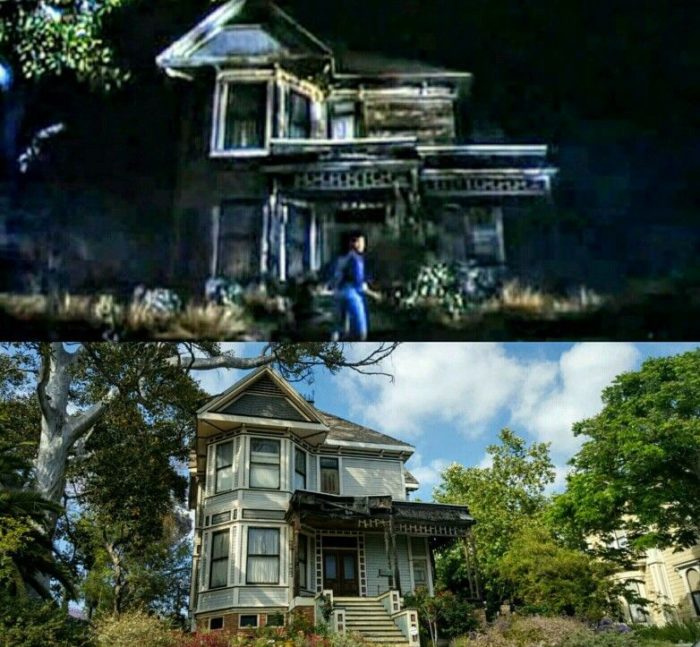 side by side pictures of thriller house